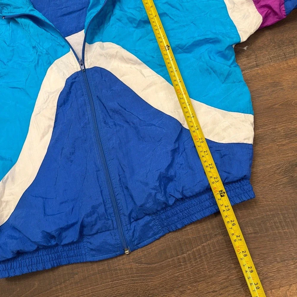 Vintage 90s Bold Spirit Windbreaker Jacket Blue Colorblock Full Zip Mens Large L